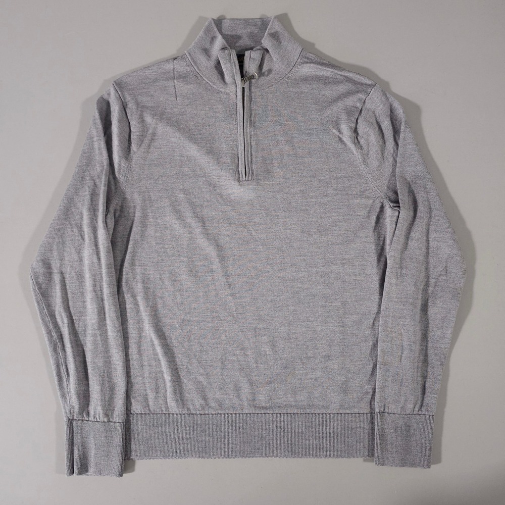 Brooks Brothers Sweater Mens M Gray Brookstech Merino Wool Quarter Zip Pullover